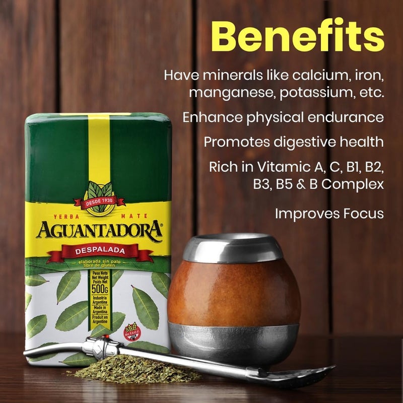 Yerba Mate شاي ييربا ماتي أجوانتادورا ديسبالادا، 500 جرام، خالي من السيقان، غني بالعناصر الغذائية، مشروب معزز للطاقة، مثالي للشاي الساخن والبارد، خالي من الجلوتين، مصنوع في الأرجنتين، ييربا ماتي عضوي أصلي - Image 1