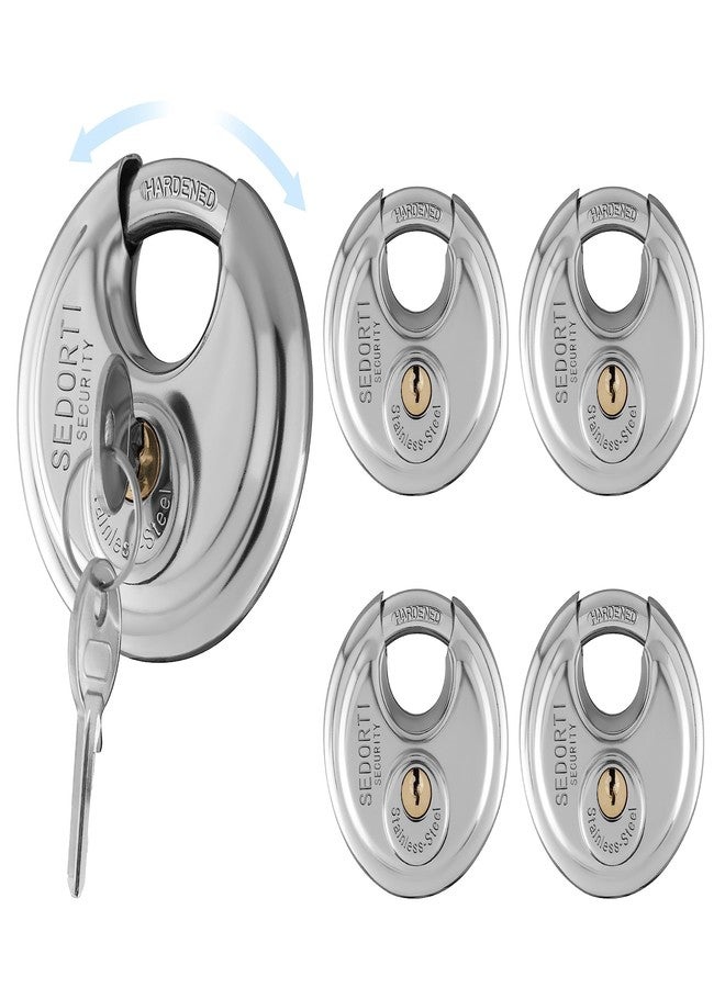 SEDORTI 5-Pack Discus Padlocks Keyed Alike, 2-3/4 inch Wide, Stainless Steel 304 Round Lock, Waterproof and Rustproof Storage Lock with Brass Keys, Ideal for Storage Unit Gate, Outdoor, Shed, Fence - Image 1