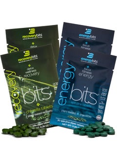 ENERGYBITS ENERGYbits/RECOVERYbits - Organic Spirulina & Chlorella Tablets - Single Serving Sample Packs - Algae Superfood - High Protein, Chlorophyll - Self Care - Vegan, Keto, Gluten Free - 4 Bags, 30/Bag  - Image 1