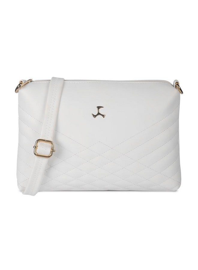 Mochi Women's White Faux Leather Quilted Sling Bag with Adjustable Strap (66-7549) - Image 1