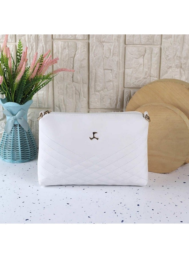Mochi Women's White Faux Leather Quilted Sling Bag with Adjustable Strap (66-7549) - Image 2