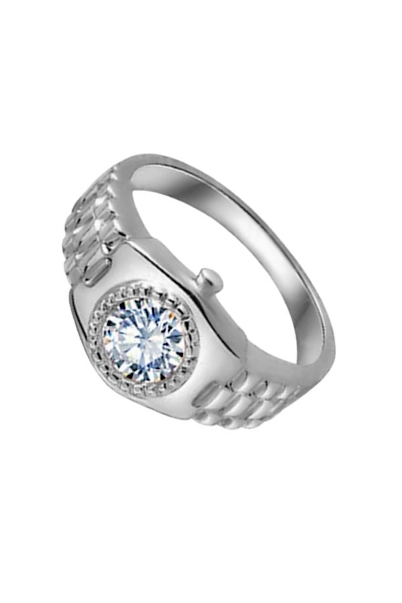 روماد خاتم نسائي فاخر مطلي بالذهب الأبيض، بتصميم دائري أنيق مستوحى من شكل الساعة، يضفي لمسة من الرقي والجاذبية على إطلالتك اليومية والمناسبات الخاصة - Image 4