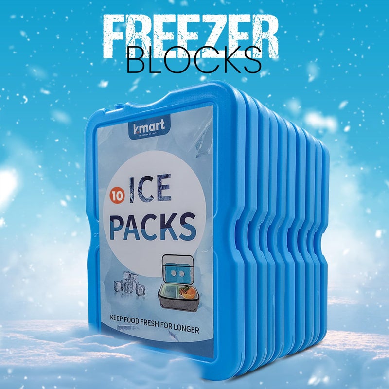 Kmart Home Freezer Blocks Ice Packs for Lunch Bags & Coolers - Slim, Reusable & BPA-Free Freezer Packs | Long-Lasting, Quick Freeze | Perfect for Picnic, Camping, Beach & Outdoor Sports (Blue - 10 Pack) - Image 2