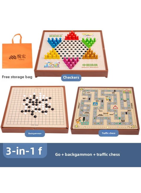 Multi-functional One Chessboard Flying Chess Checkers Backgammon Go Card Beasts Chess Children's Toys Foreign Trade-Color:Three-in-one [large Size] Checkers + Backgammon + Traffic Chess