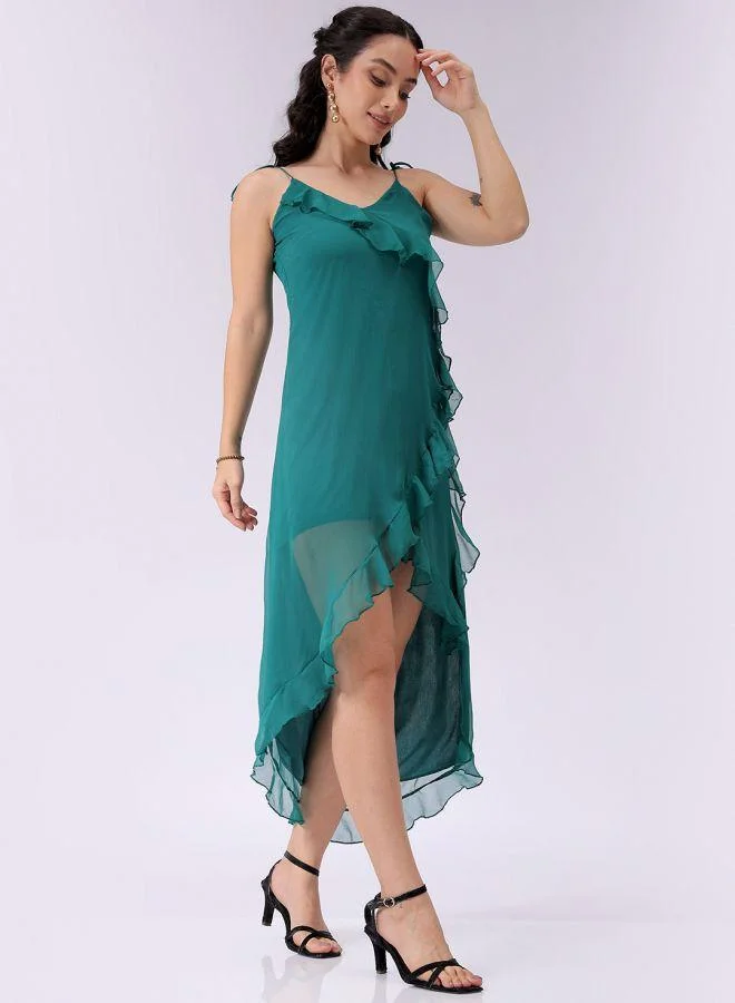 Freehand  Women Fit and Flared Solid V-Neck Sleeveless Asymmetric Dress for Women | Best Price UAE