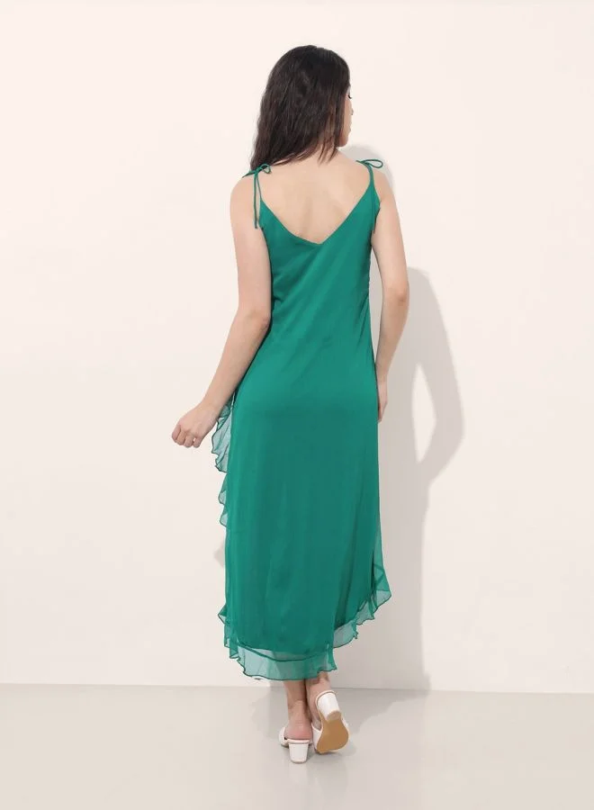 Freehand  Women Fit and Flared Solid V-Neck Sleeveless Asymmetric Dress for Women | Best Price UAE