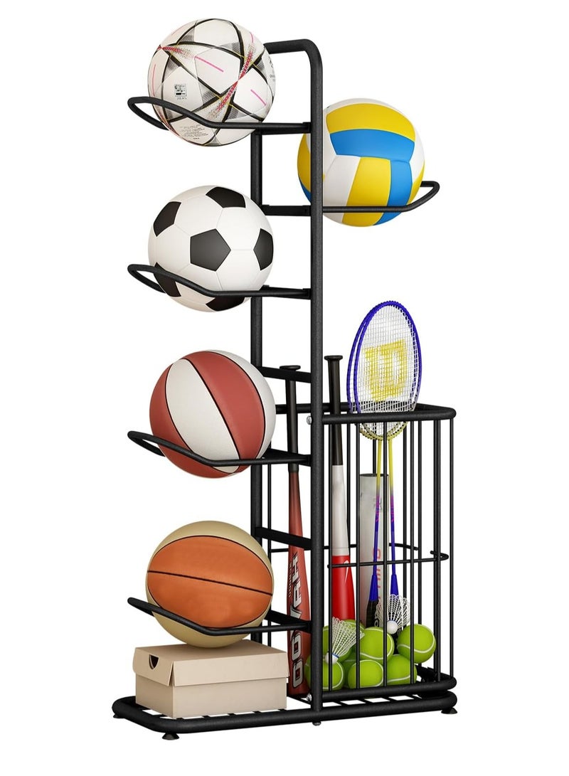 DubaiGallery Basketball Rack, Stable Sports Equipment Storage Organizer, Removable 5-Tier Garage Ball Holder for Indoor Display Volleyball Football Badminton  - Image 1