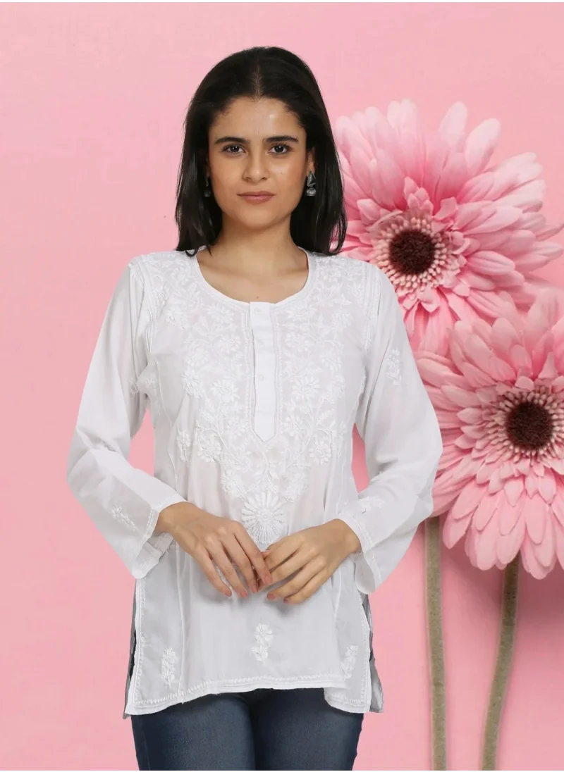 Alaya Women Hand Embroidered Chikankari Cotton Kurti-ALSTV115