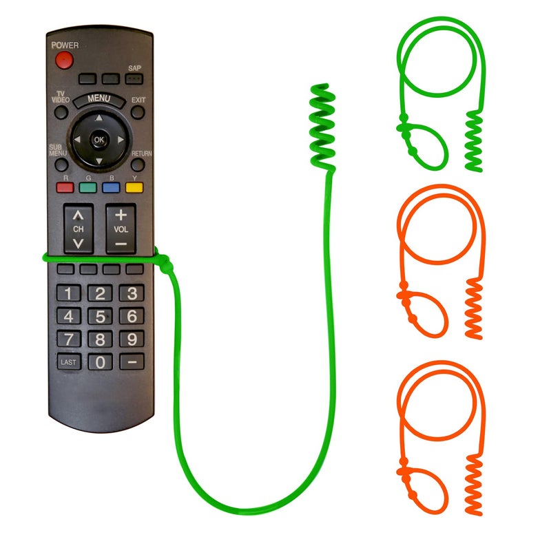 Perfect Curve Remote Leash 4-Pack | TV Remote Tether | Never Lose Your Remote Again | Adjustable | Snug Fit with Small and Large Remotes | Fits Samsung, Sony, LG, Apple and More - 2 Green & 2 Orange - Image 1