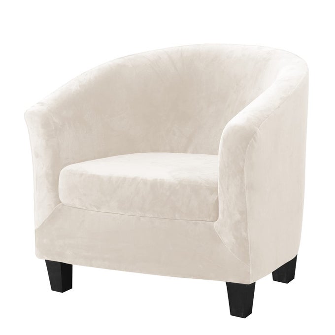 2 PIECES VELVET TUB CHAIR COVERS WITH CUSHION COVER STRETCH SOFT REMOVABLE TUB CHAIR SLIPCOVERS ARMCHAIR SOFA COUCH FURNITURE PROTECTOR FOR LIVING ROOM CLUB BAR COUNTER HOTEL BEIGE