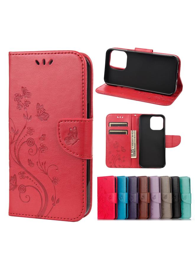 اس-توب جراب لهاتف iPhone 13 Pro بنمط زهرة الفراشة، جراب جلدي أفقي قابل للطي مع حامل وفتحات للبطاقات ومحفظة - Image 1