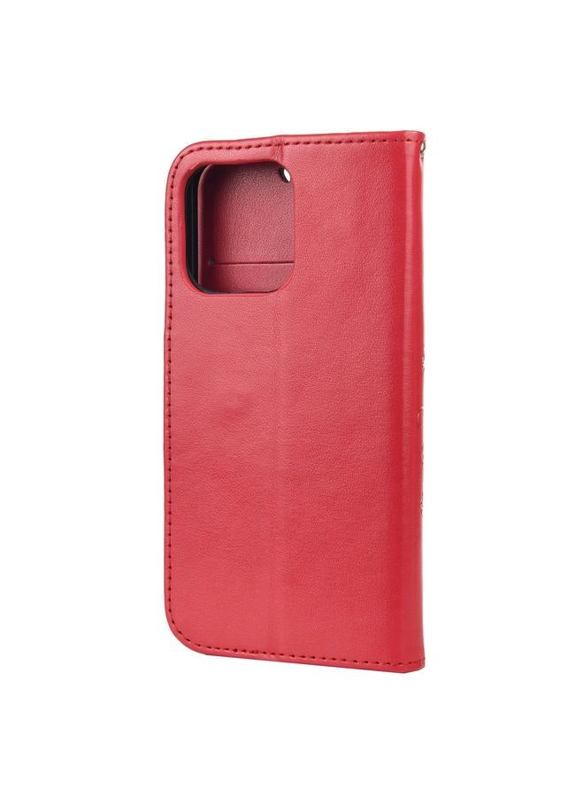 اس-توب جراب لهاتف iPhone 13 Pro بنمط زهرة الفراشة، جراب جلدي أفقي قابل للطي مع حامل وفتحات للبطاقات ومحفظة - Image 3