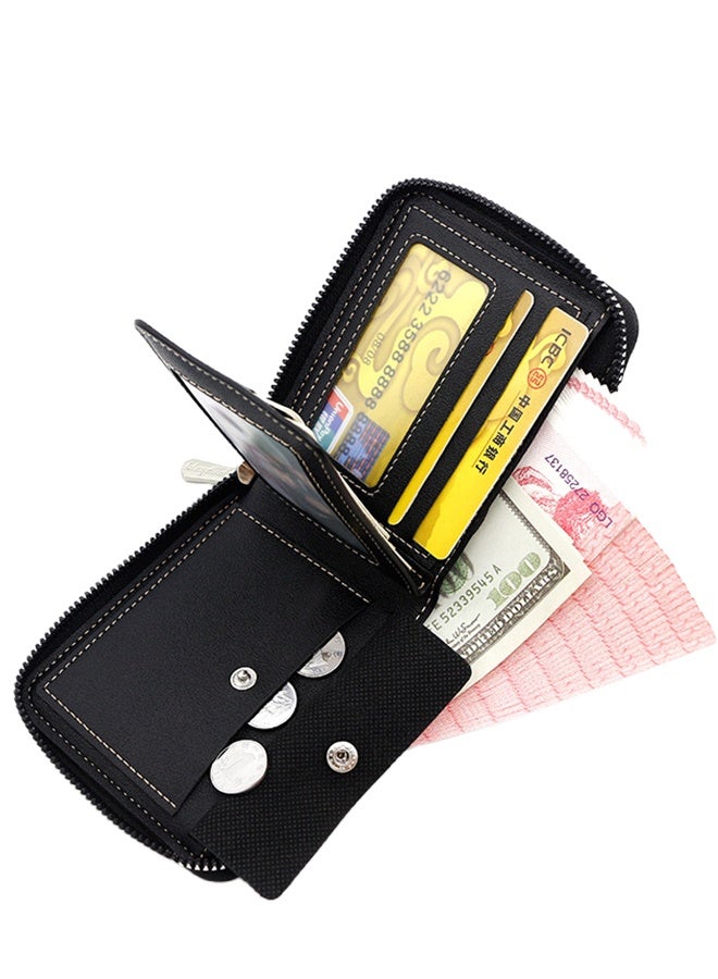 Kingdushi Men's Wallet Zipper Wallet Retro Wallet Short Wallet with 6 Card Slots and 1 Coin Pocket Father's Day Gift Credit Card Holder(Black) - Image 3