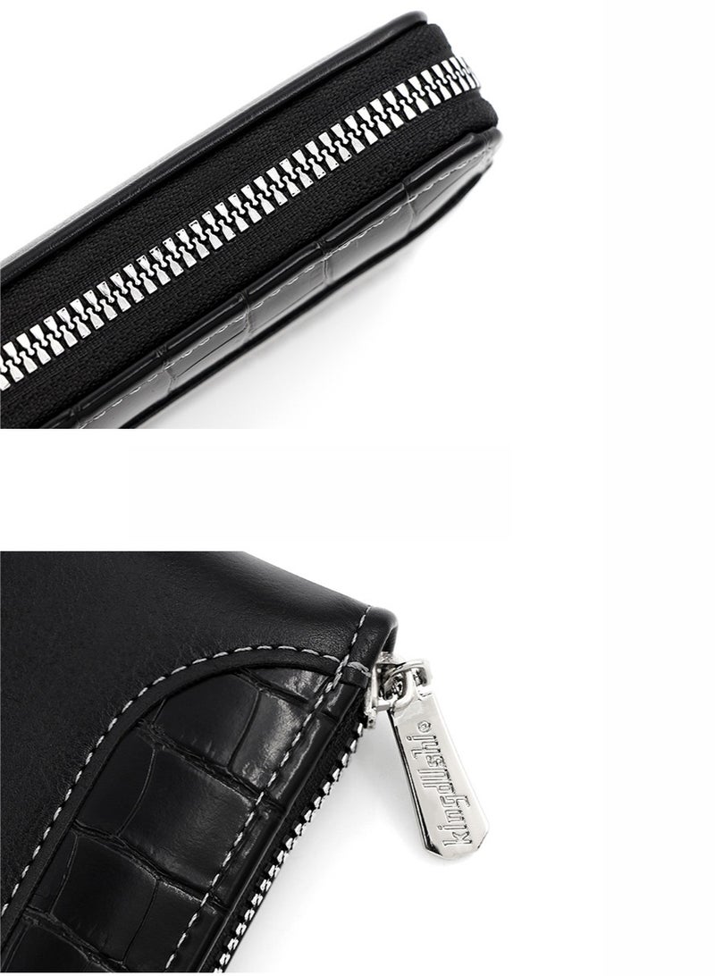 Kingdushi Men's Wallet Zipper Wallet Retro Wallet Short Wallet with 6 Card Slots and 1 Coin Pocket Father's Day Gift Credit Card Holder(Black) - Image 4