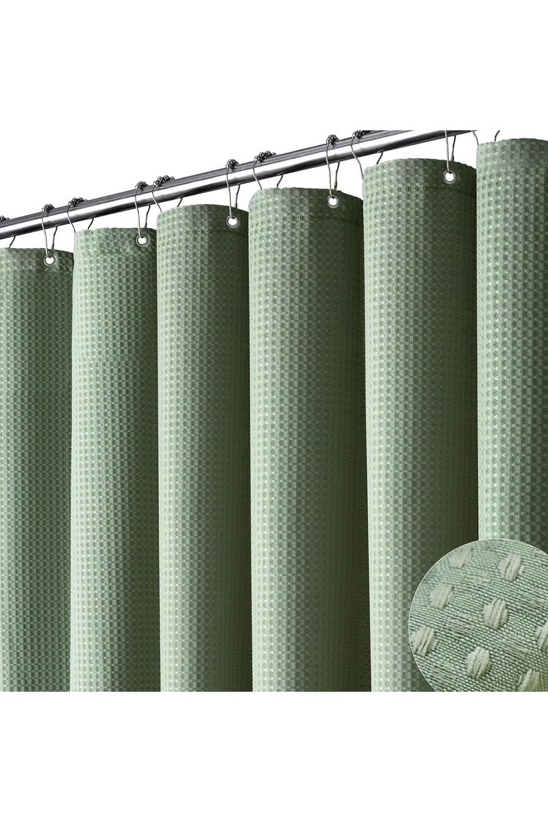 Beauenty Green Shower Curtain - Waffle Textured Heavy Duty Thick Fabric Shower Curtains for Bathroom, 256GSM Luxury Weighted Polyester Cloth Bath Curtain Set with 12 Plastic Hooks，71Wx71H,Green - Image 1