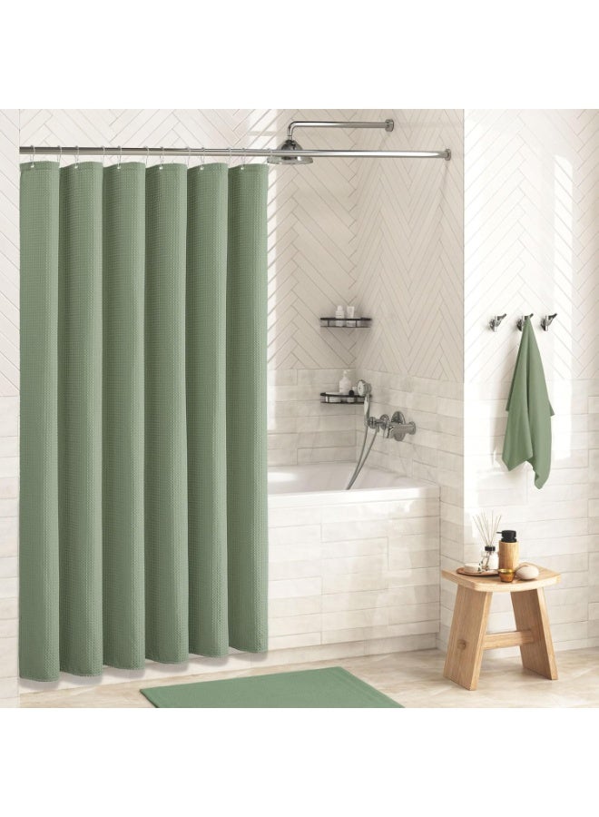 Beauenty Green Shower Curtain - Waffle Textured Heavy Duty Thick Fabric Shower Curtains for Bathroom, 256GSM Luxury Weighted Polyester Cloth Bath Curtain Set with 12 Plastic Hooks，71Wx71H,Green - Image 4