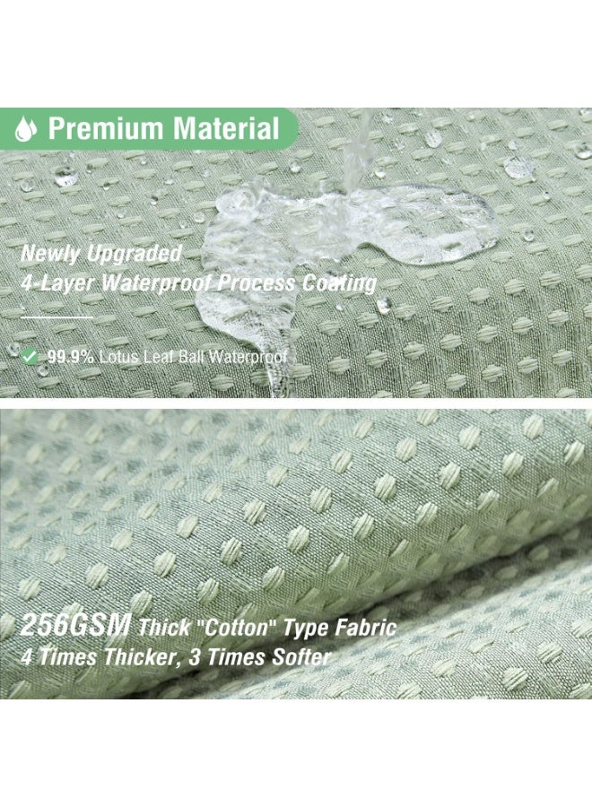 Beauenty Green Shower Curtain - Waffle Textured Heavy Duty Thick Fabric Shower Curtains for Bathroom, 256GSM Luxury Weighted Polyester Cloth Bath Curtain Set with 12 Plastic Hooks，71Wx71H,Green - Image 2