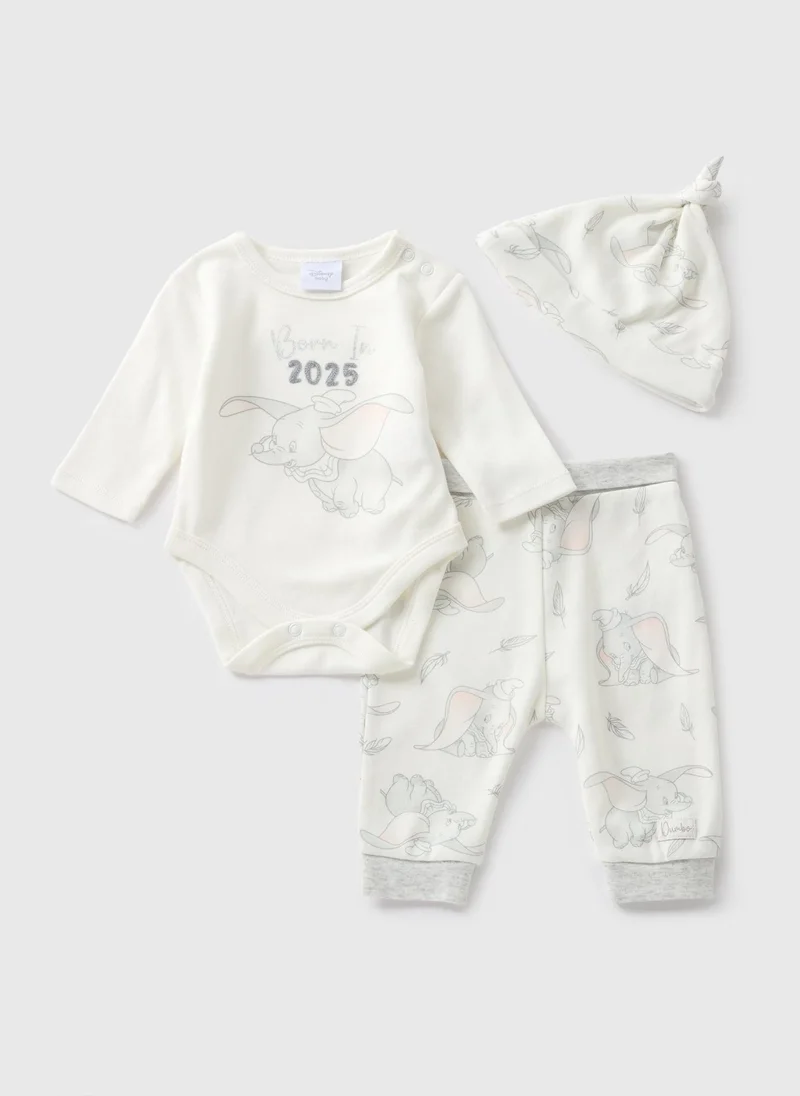 ماتلان Disney 3 Piece Baby Cream Dumbo Top & Jogging Bottom Set