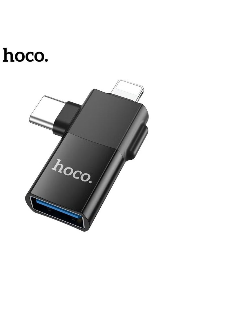 هوكو. محول USB أنثى UA17 2 في 1 - موصل ذكر من النوع C وiPhone، محول OTG بواجهة مزدوجة - Image 1