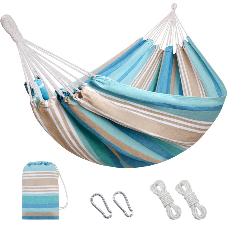 Brazilian Hammock with Tree Straps  Canvas Hammocks Portable Hammock with Carry Bag for Backyard Porch Outdoor and Indoor Use Blue  Green