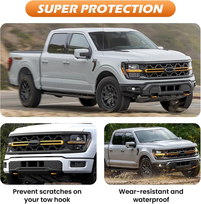 TECHPICCO Tow Hooks Covers for Ford F150 2004-2024 Bronco Base/Big Bend/Outer Banks 2021-2024 Compatible with Toyota Tundra Accessories 2017-2021 (Tremor Orange) Practical design alternatives - Image 5