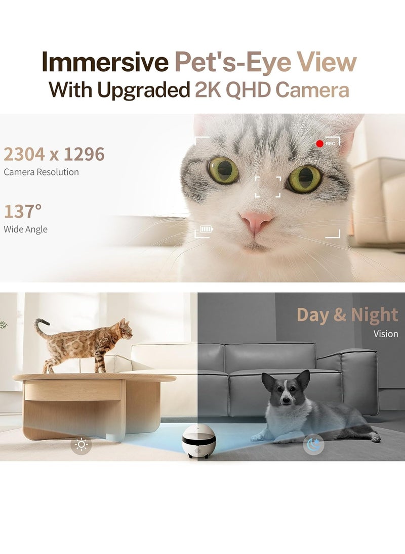 Enabot® ROLA Mini 2K Camera Robot: Moving Pet Camera, Up to 25 Days Battery Life, Built-in Call Button, Two-Way Audio. [Full Pack Loaded + !2 Months International Warranty]