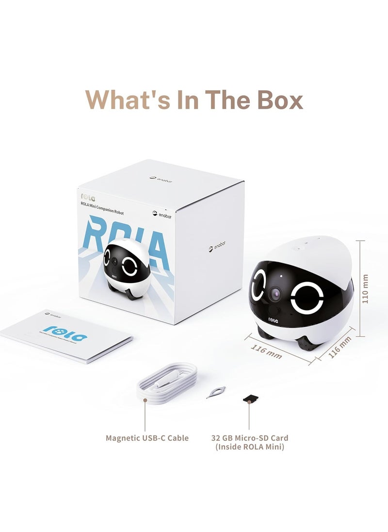 Enabot® ROLA Mini 2K Camera Robot: Moving Pet Camera, Up to 25 Days Battery Life, Built-in Call Button, Two-Way Audio. [Full Pack Loaded + !2 Months International Warranty]