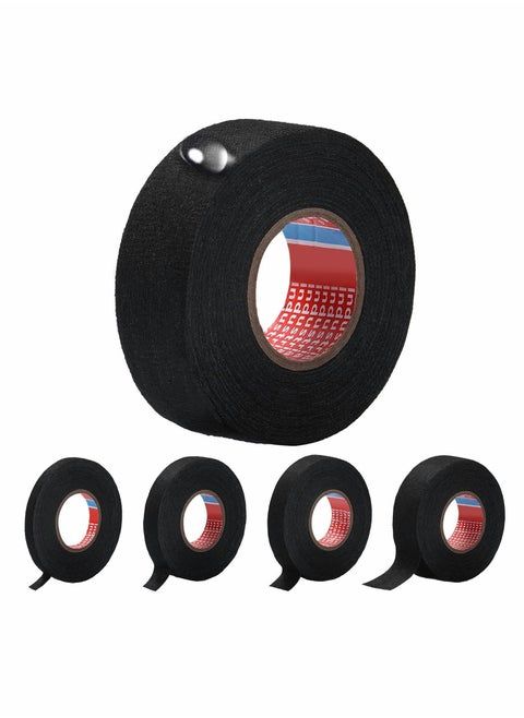 Wire Harness Tape, Automotive Heat Resistant Fabric Black Cloth Electrical High Temperature Tape for Wrap Protection Noise Damping Cable Fixing Width 1/3" to 1.25" 5 Rolls