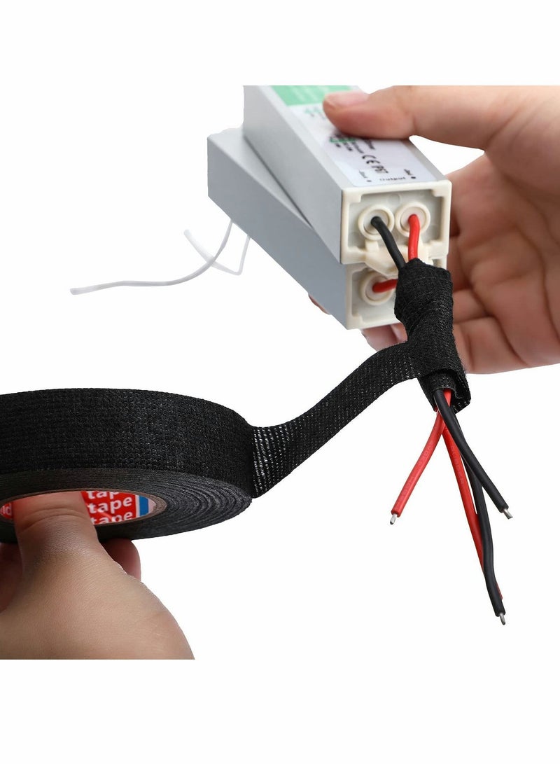 Wire Harness Tape, Automotive Heat Resistant Fabric Black Cloth Electrical High Temperature Tape for Wrap Protection Noise Damping Cable Fixing Width 1/3" to 1.25" 5 Rolls