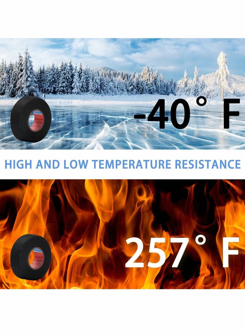 Wire Harness Tape, Automotive Heat Resistant Fabric Black Cloth Electrical High Temperature Tape for Wrap Protection Noise Damping Cable Fixing Width 1/3" to 1.25" 5 Rolls