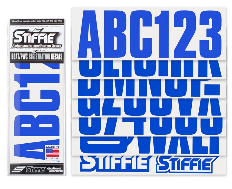 STIFFIE Uniline Blue 3" Boat & PWC Registration Decals • Numbers Letters Stickers - Image 2