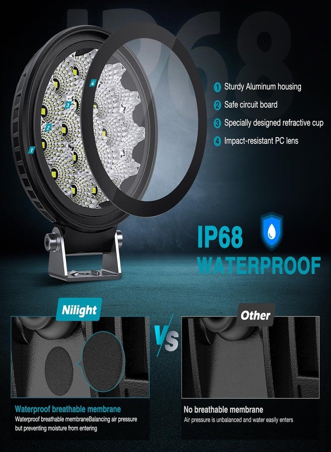 Nilight LED Light Pods 2 PCS 4 Inch 19LED Super Slim Flood Beam Round Driving Offroad Work Side Ditch Lights Built-in EMC for Tractor Truck Motorbike Boat ATV - Image 5