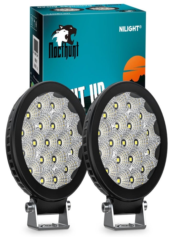 Nilight LED Light Pods 2 PCS 4 Inch 19LED Super Slim Flood Beam Round Driving Offroad Work Side Ditch Lights Built-in EMC for Tractor Truck Motorbike Boat ATV - Image 1