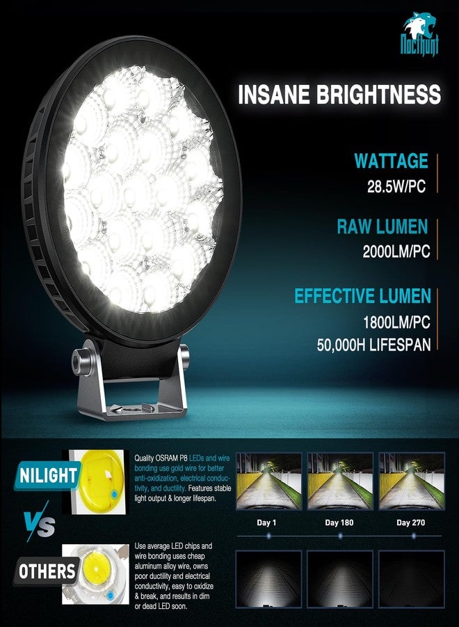 Nilight LED Light Pods 2 PCS 4 Inch 19LED Super Slim Flood Beam Round Driving Offroad Work Side Ditch Lights Built-in EMC for Tractor Truck Motorbike Boat ATV - Image 3