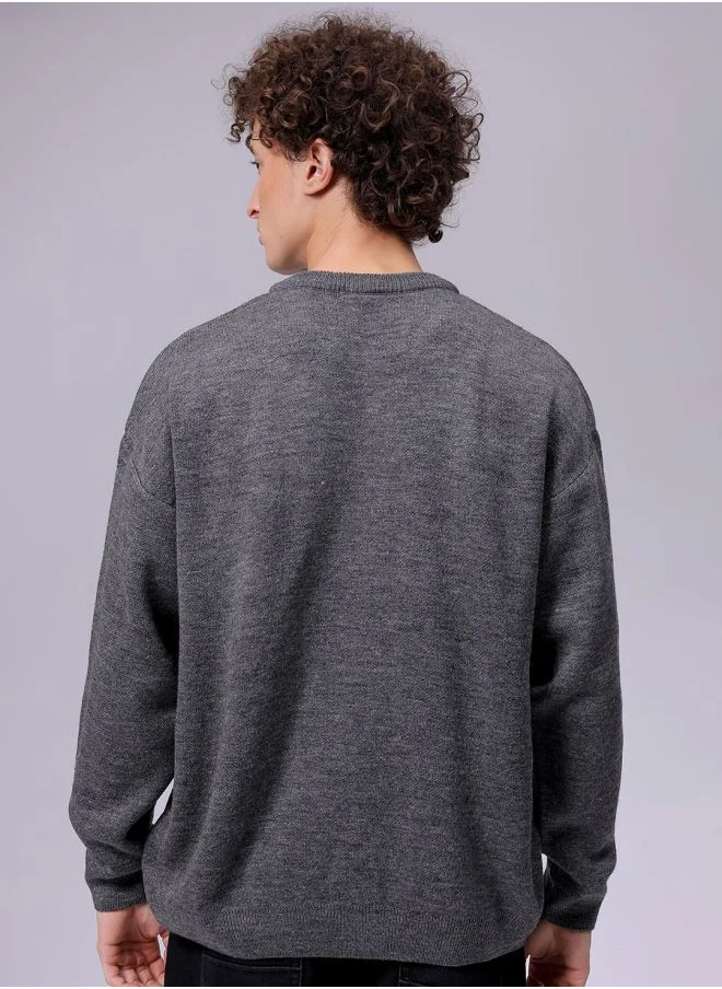 شركة المرآب الهندية Men Oversized Graphic Crew Neck Sweater