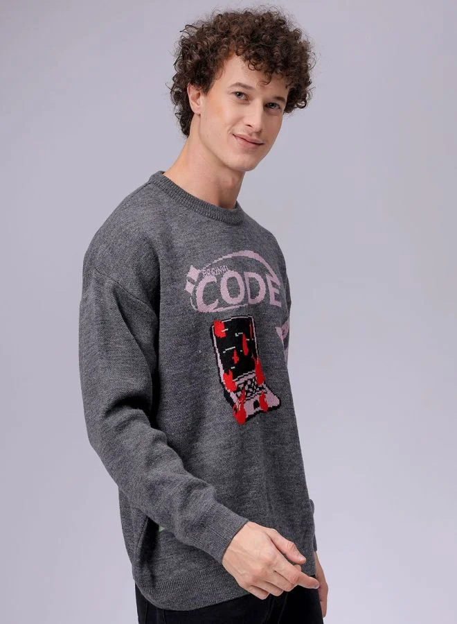 شركة المرآب الهندية Men Oversized Graphic Crew Neck Sweater