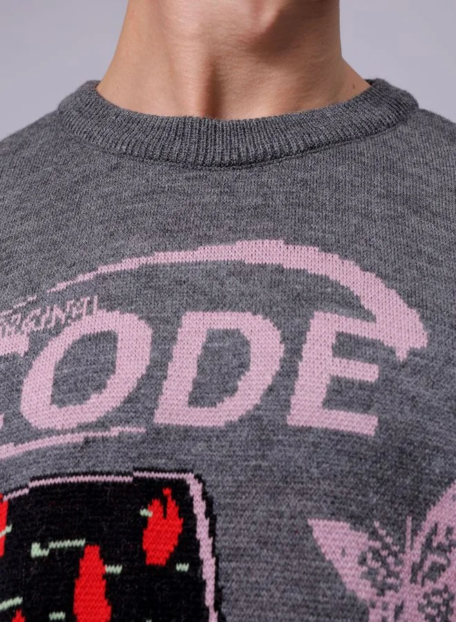 شركة المرآب الهندية Men Oversized Graphic Crew Neck Sweater