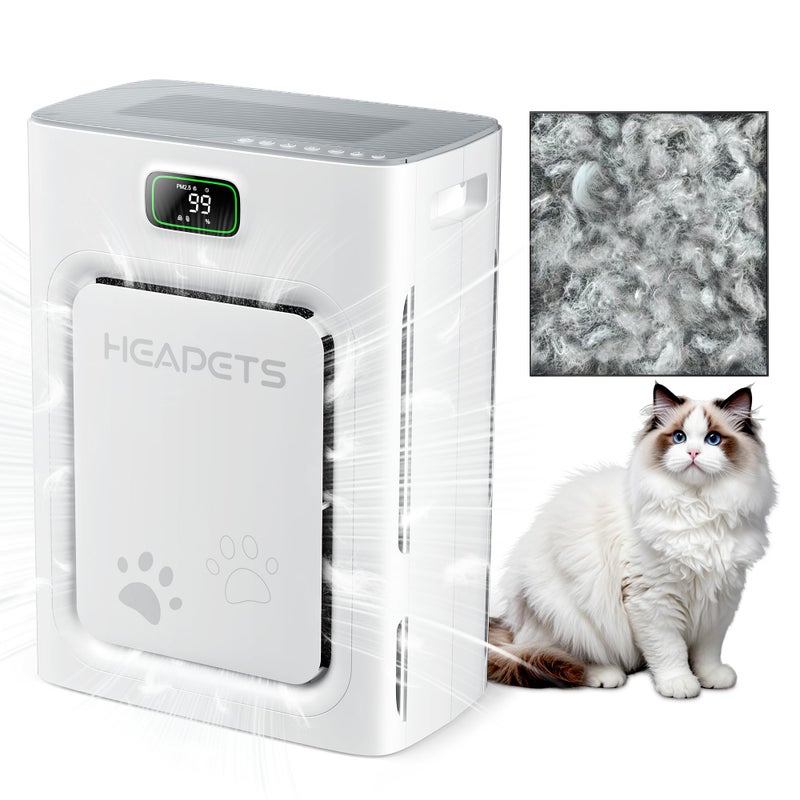 HEAPETS Pet Air Purifier for Home Large Room 2500 sq ft, H13 HEPA Washable Double-Sided Filter,Air Cleaner for Pet Hair Dander Odor Allergies Pollutant Smoke Dust,PM2.5 Air Quality Monitor,Auto Mode,P358 Grey - Image 1
