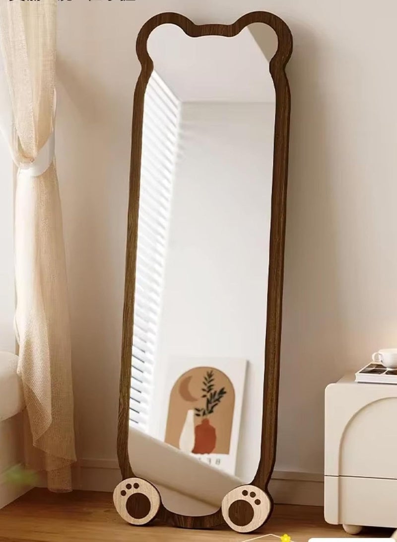 ديكور هيلز مرآة بتصميم دب بطول كامل - مرآة بإطار على شكل حيوان لطيف مع قاعدة على شكل آذان دب ومخلب، حامل قابل للطي، مثبتة على الحائط والأرضية، مناسبة لغرفة النوم، غرفة الأطفال، الحضانة، غرفة اللعب - لون الخشب الطبيعي - Image 5