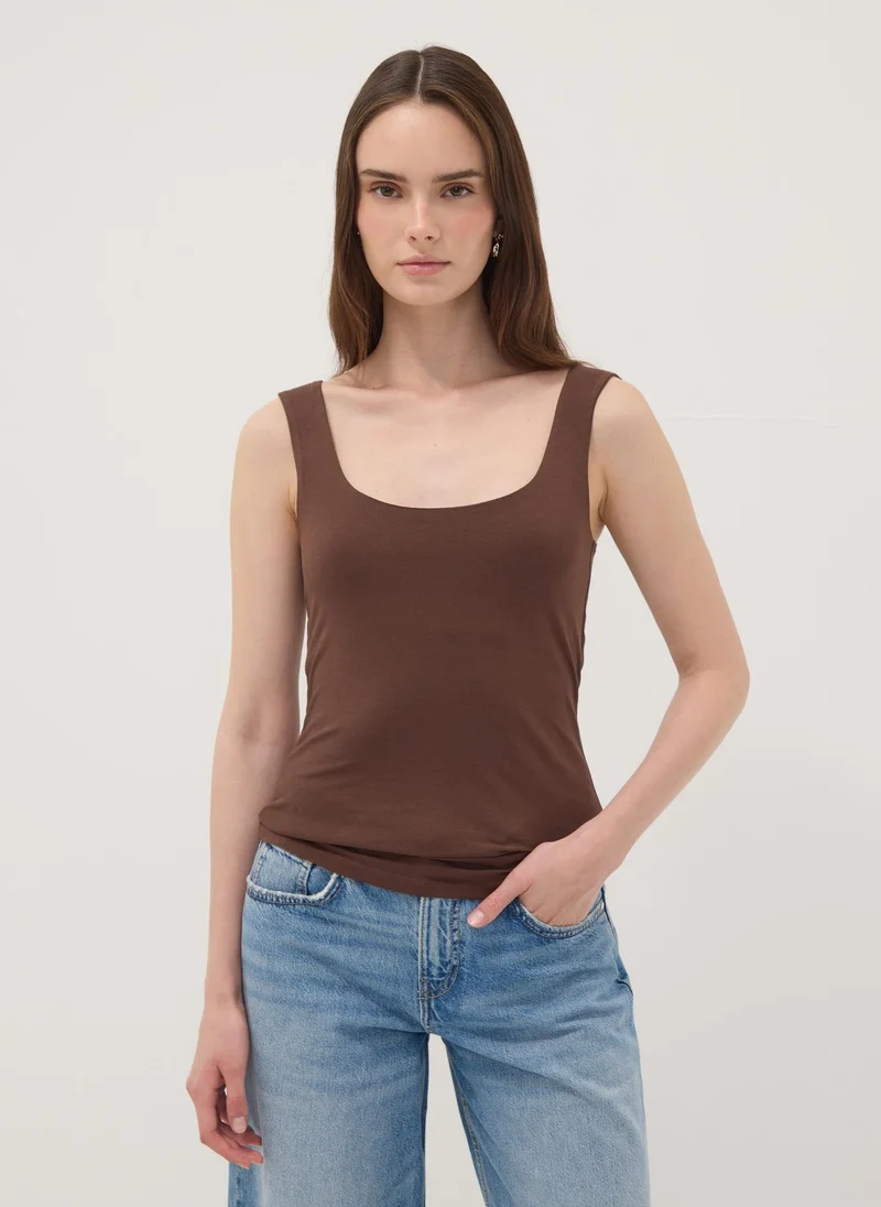 او في اس OVS Brown Fitted Stretch-Cotton Tank Top