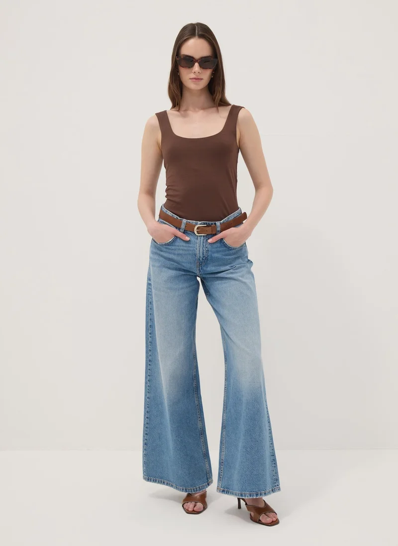 او في اس OVS Brown Fitted Stretch-Cotton Tank Top