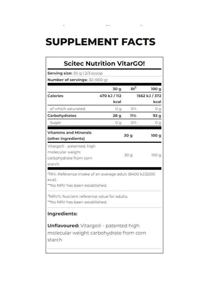 SCITEC NUTRITION مصدر كربوهيدرات حاصل على براءة اختراع من فيتارجو للحصول على الطاقة، بنكهة البرتقال، 900 جرام  - Image 2