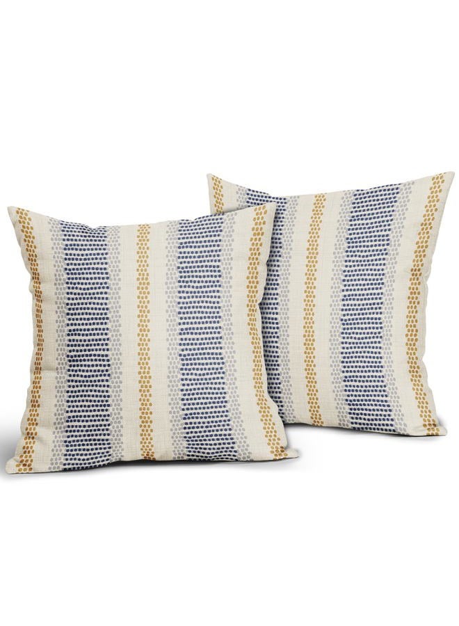Aytipun Blue Yellow Pillow Covers 18x18 Set of 2 Gray Grey Dot Print Striped Decorative Throw Pillows Outdoor Boho Rustic Pillowcase Farmhouse Linen Cushion Case Decor for Home Sofa Couch Bed - Image 2