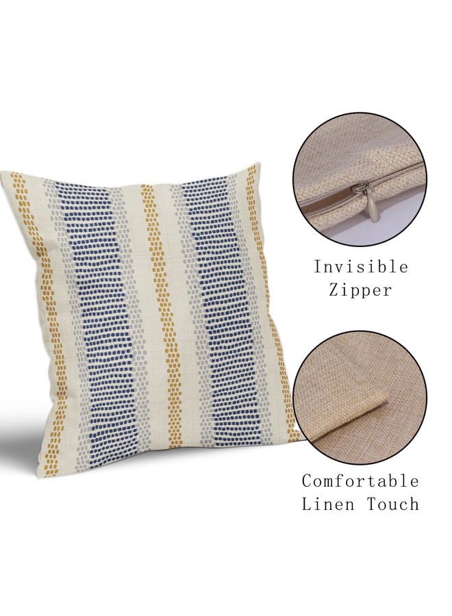 Aytipun Blue Yellow Pillow Covers 18x18 Set of 2 Gray Grey Dot Print Striped Decorative Throw Pillows Outdoor Boho Rustic Pillowcase Farmhouse Linen Cushion Case Decor for Home Sofa Couch Bed - Image 4