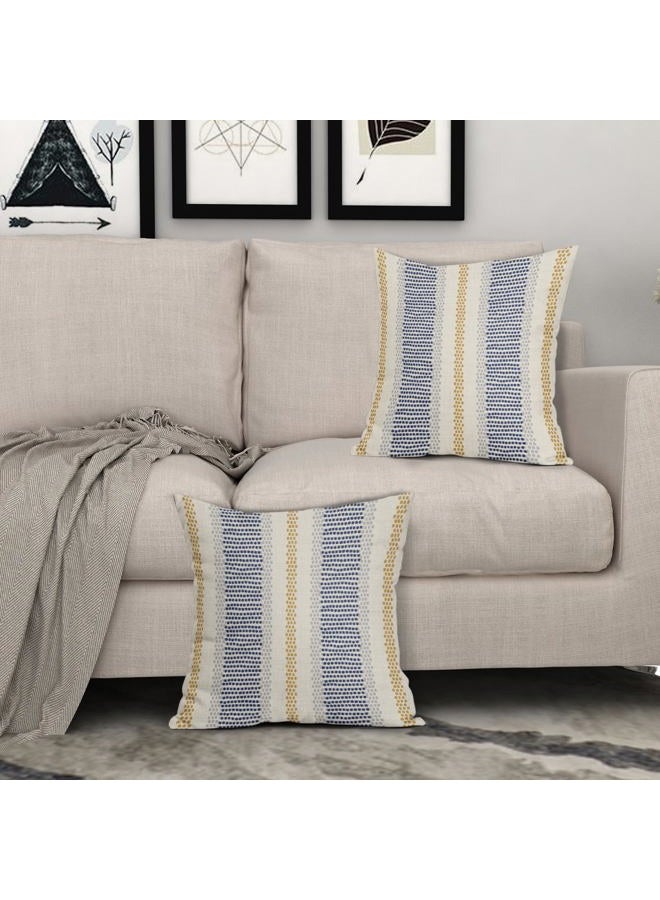 Aytipun Blue Yellow Pillow Covers 18x18 Set of 2 Gray Grey Dot Print Striped Decorative Throw Pillows Outdoor Boho Rustic Pillowcase Farmhouse Linen Cushion Case Decor for Home Sofa Couch Bed - Image 3