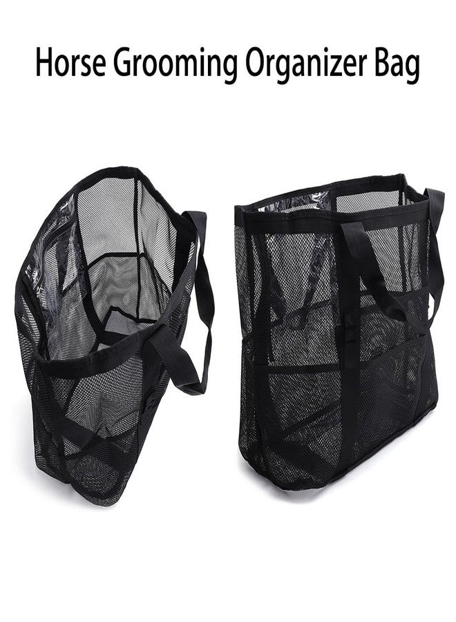 Smallan Smanllan Horse Grooming Organizer Bag,8 Pockets Waterproof Horse Grooming Tote Bag with Mesh (Black) - Image 4