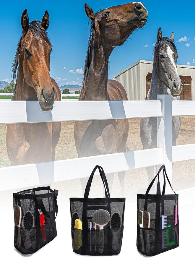 Smallan Smanllan Horse Grooming Organizer Bag,8 Pockets Waterproof Horse Grooming Tote Bag with Mesh (Black) - Image 2
