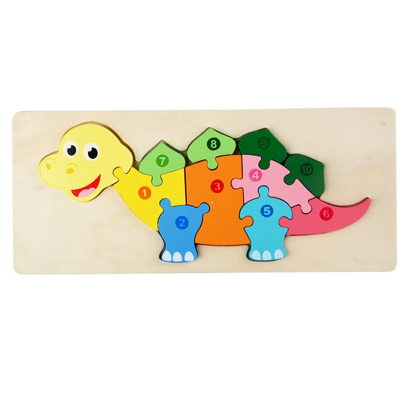 Wooden 3D Three-Dimensional Buckle Figure Three-Dimensional Jigsaw Puzzle Kindergarten Early Education Animal Digital Traffic Jigsaw Puzzle Toy - Image 1