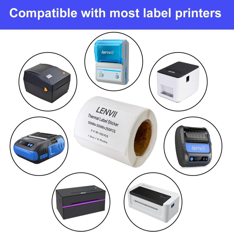 LENVII 50x30mm (2"x1.18") Thermal Labels 2000 Sheets - 8 Rolls × 250 Labels, 3-Proof (Water/Oil/Scratch) Multi-Use Adhesive Stickers for Address/Barcode/FNSKU Tags -Home/Office/Product/Gift Labeling - Image 4