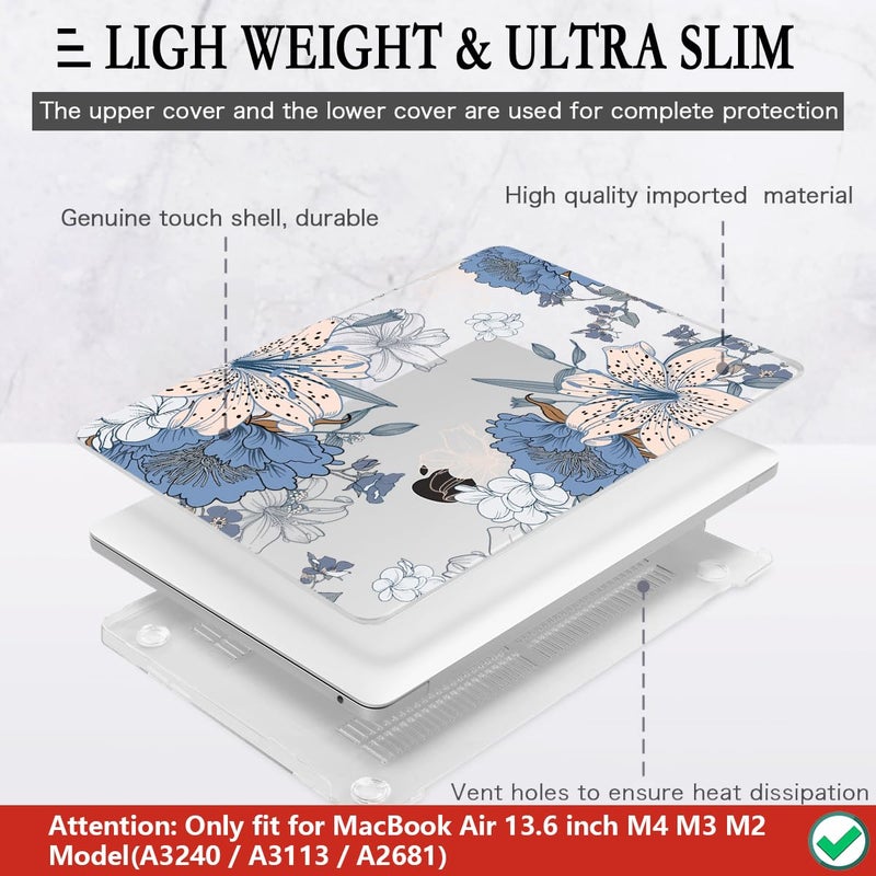 CISSOOK Compatible with MacBook Air 13.6 inch Case 2026 2025 2024 2022 Release A3449 A3240 A3113 A2681, Lily Flowers Hard Shell Keyboard Cover Screen Protector for MacBook Air 13 inch M2 M3 M4 M5 - Image 4